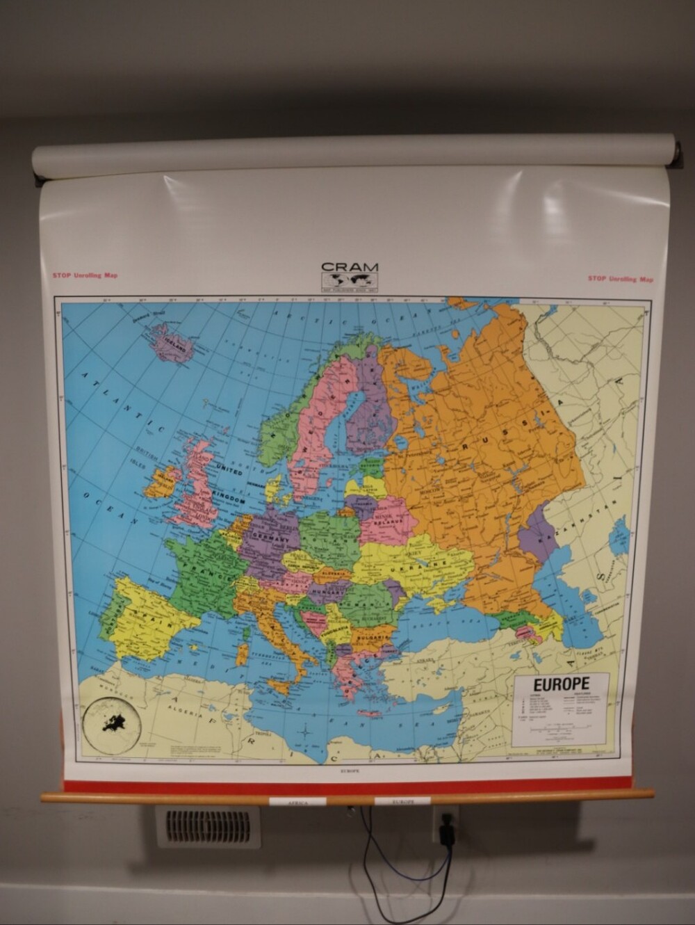 Cram 50"×45" Classroom Roll-up Maps Of Europe & Africa
